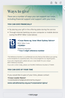 Ways to Give by BPAY to your Corps - Image  - Canva link